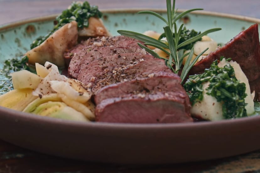 Lammrücken mit Glutgemüse